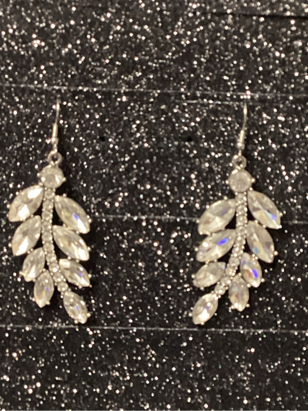 Crystal Leaf Drop Earrings - Silver Tone